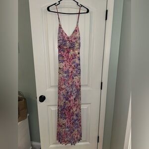 Express Floral V-Neck Pleated Cross Back Maxi Dress